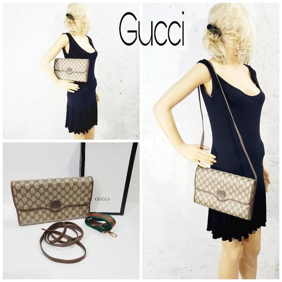 Gucci Handbags - GUCCI Vintage Authentic brown PVC leather large clutch shpulder bag
